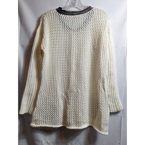 SOFT SURROUNDINGS Crochet Open Knit Sweater Sz M White Black Pockets Lagenlook - Picture 2 of 7